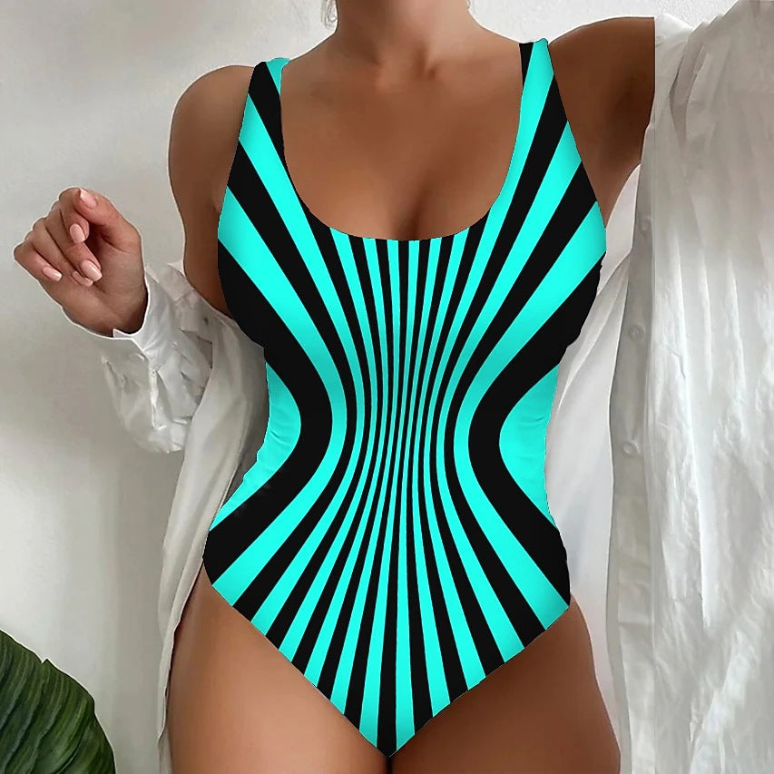😍 S~6XL Duży rozmiar Seksowny jednoczęściowy strój kąpielowy w paski 3625578