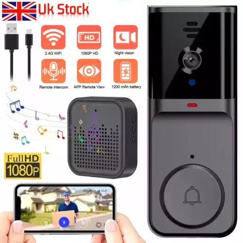 🔥Bežična kamera za zvono na vratima: 1080P HD, širokokutni objektiv od 170°, zaslon od 4,3 inča, vodootpornost na otvorenom IPX65, funkcija noćnog vida