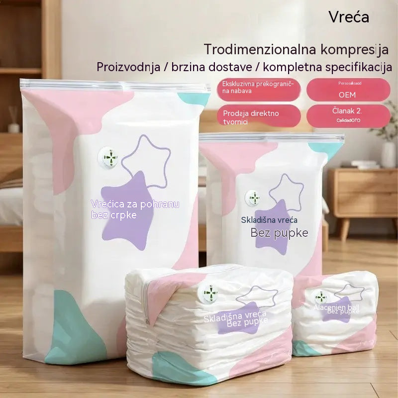 🧳【Set od 5 dijelova】💨 Velika, stlačiva vakuumska vrećica za pohranu: nije potrebna pumpa, nepropusna je i idealna za uštedu prostora u koferima i kod kuće ✈️