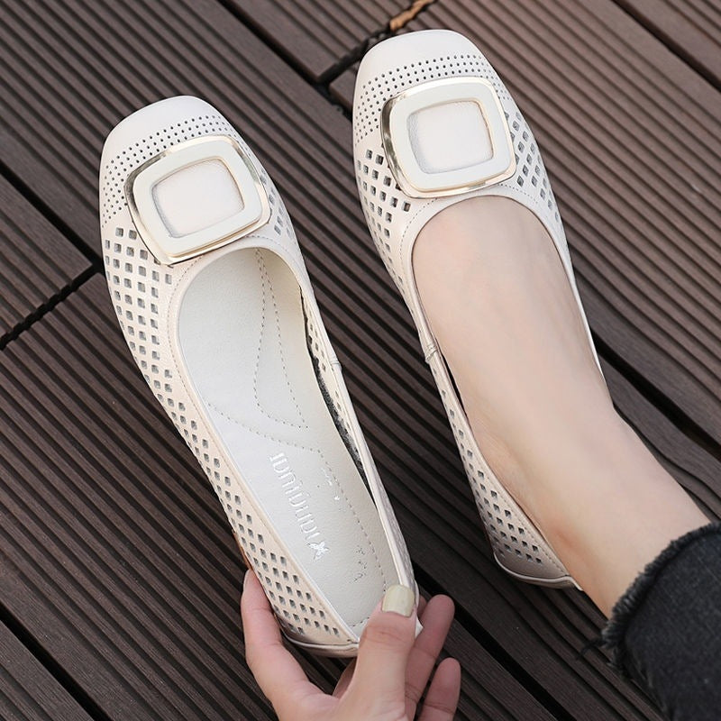 🔥🥿【35-40】Letnie buty z prawdziwej skóry, buty ze skóry w kolorze nude, buty damskie z miękką podeszwą z płytkimi ustami-3710146