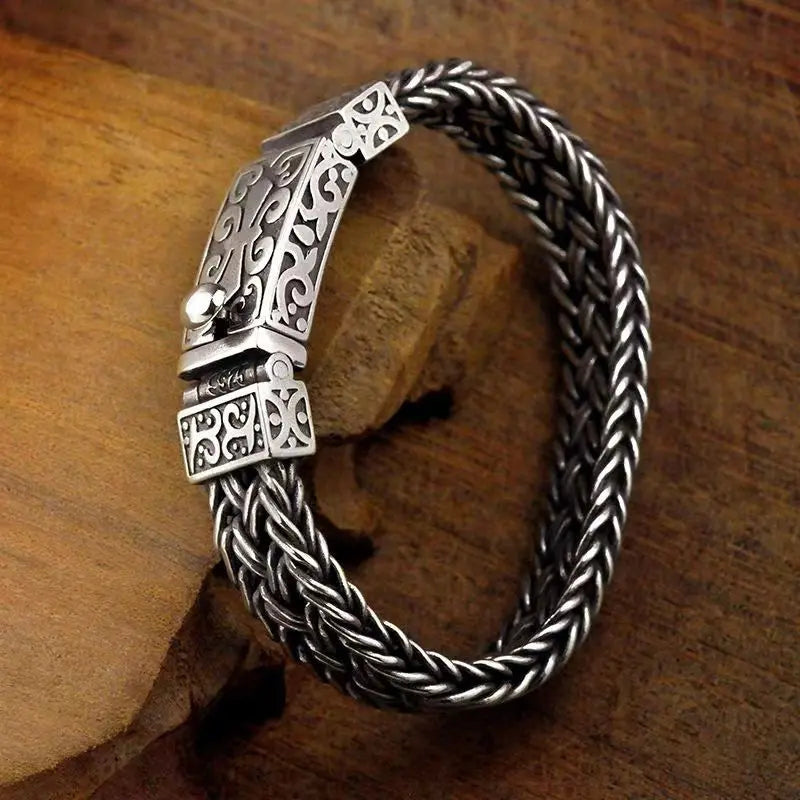 ✨✨Muške narukvice od 925 srebra, ručno tkane, široke i debele, trendi retro stil