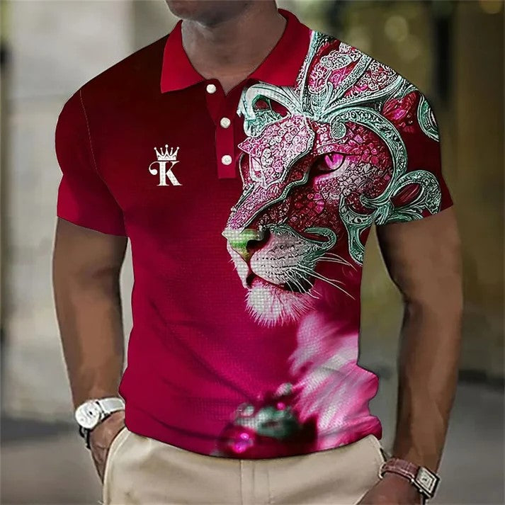 【S-6XL】Męska koszulka polo z lwem z nadrukiem 3D 3714239