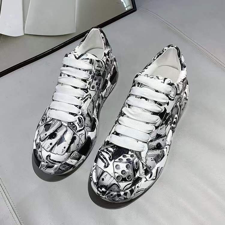 【Promocja -50%】Damskie niskie trampki na platformie z graffiti, sznurowane, casualowe