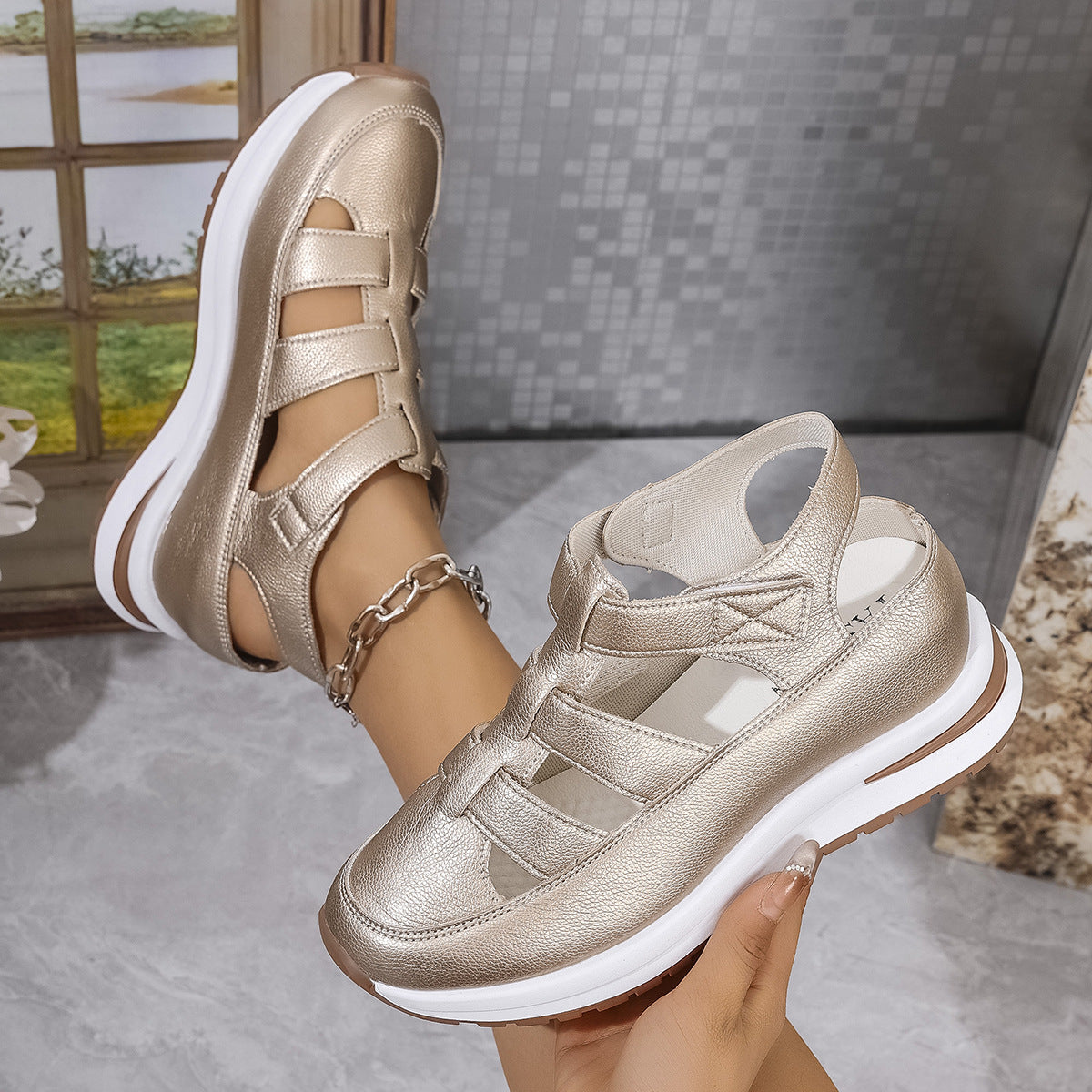 🔥【Oferta specjalna】🌸【35-43】Modne damskie sandały na 2025 rok, wykonane z prawdziwej skóry, z wygodnym ażurowym obcasem