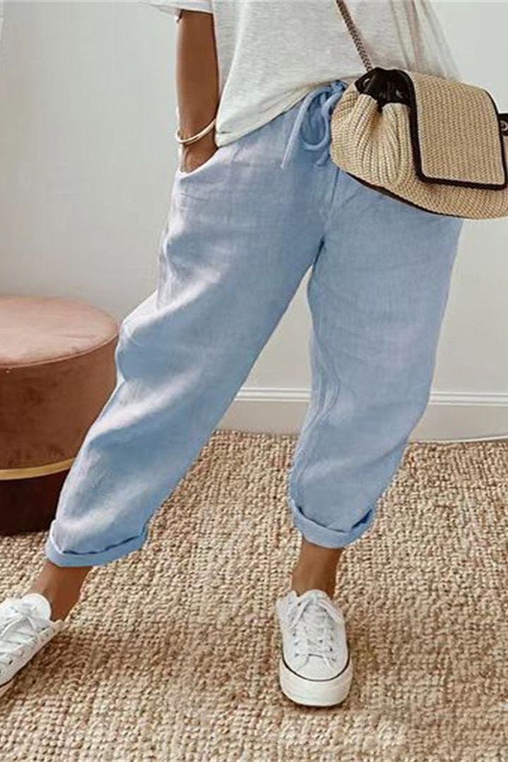 【S-5XL】 Damskie bawełniane lniane spodnie na co dzień Wiele opcji kolorystycznych 3700375