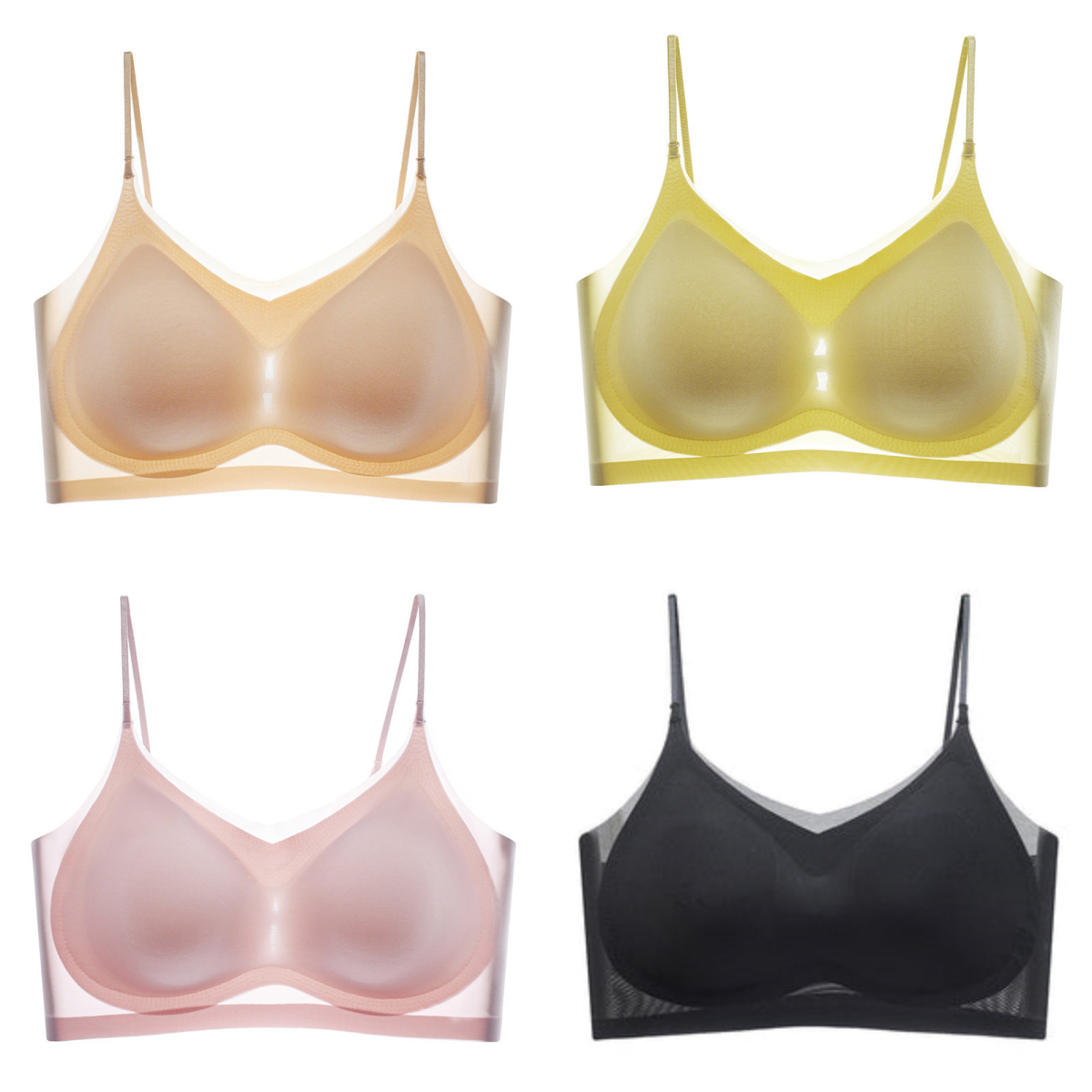 【1 komplet 4 sztuki】Biustonosz damski z lodowego jedwabiu, ultracienki, duży rozmiar【40-100KG】3688624