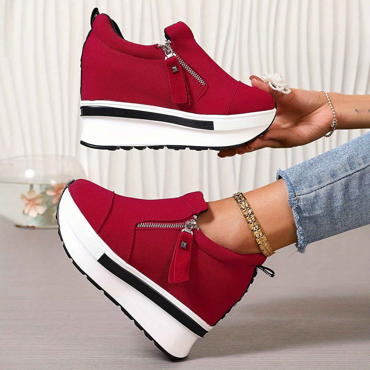 Oferta limitowana💥Buty damskie 2025 z bocznym zamkiem i grubą podeszwą z płótna