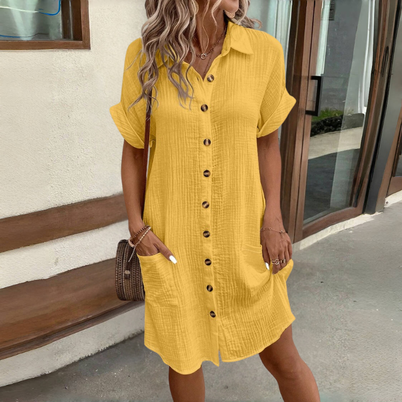 šHaljina od pamuka i lana iz 2026. s kratkim rukavima, lagana i prozraÄna