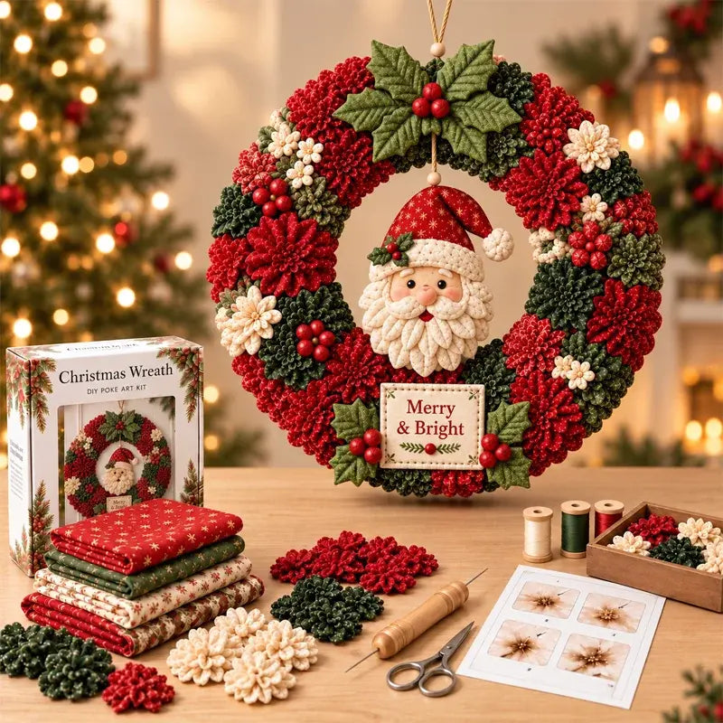 ⏰ ✨ Napravite božićni vijenac koji ćete s ponosom pokazati 🎄❤️ Komplet za izradu (3D tehnika umetanja tkanine) s uključenim podukama i vodičem.