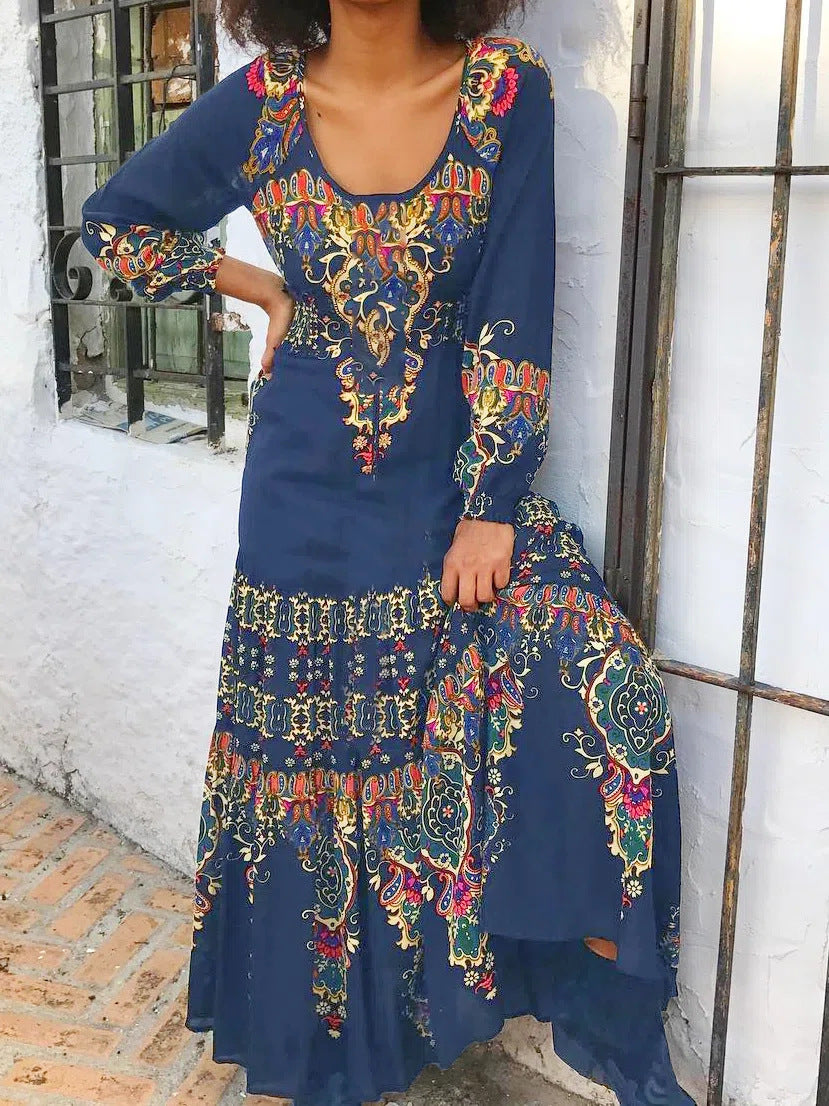 🔥🎉【S-3XL】2025 Zima Nowa Moda Damska Sukienka W Stylu Etnicznym Z Nadrukiem 3851232