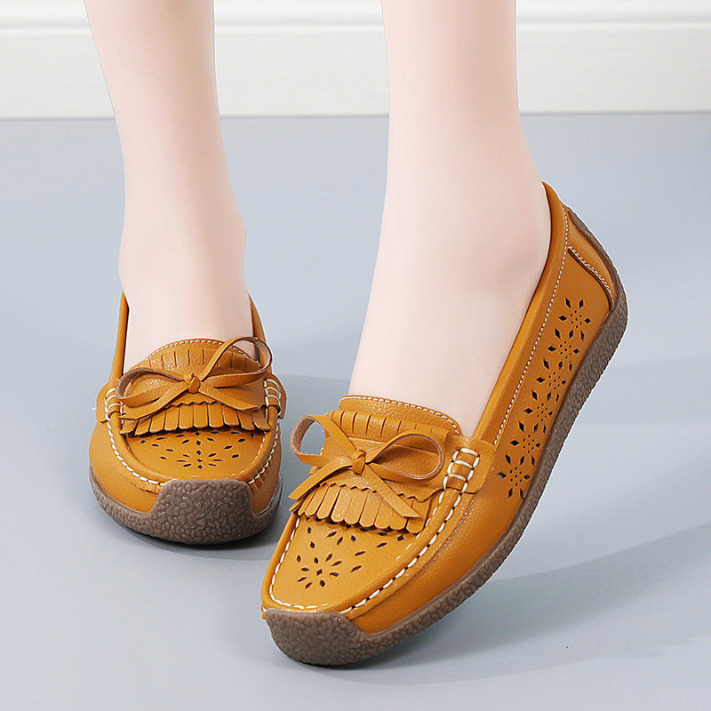 🌼Nowość w promocji👡Nowy model 2025🌼【rozmiary 35–44】Letnie damskie buty skórzane z ażurowym wzorem i frędzlami, przewiewne i wygodne