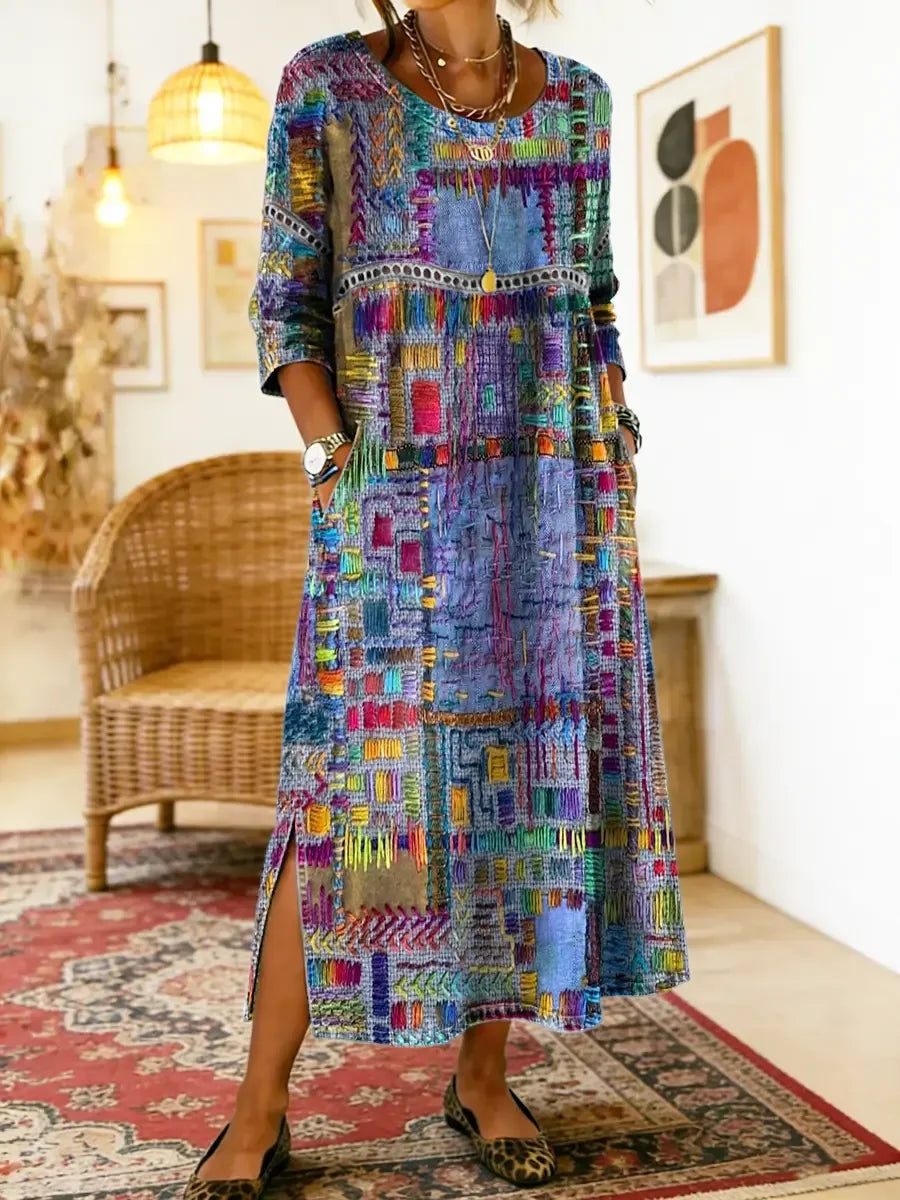 ✨ Ostatni dzień z 50% rabatem!【S-5XL】Letnia sukienka w stylu retro z okrągłym dekoltem i nadrukiem – lekka, zwiewna, wyszczuplająca i łatwa w stylizacji.