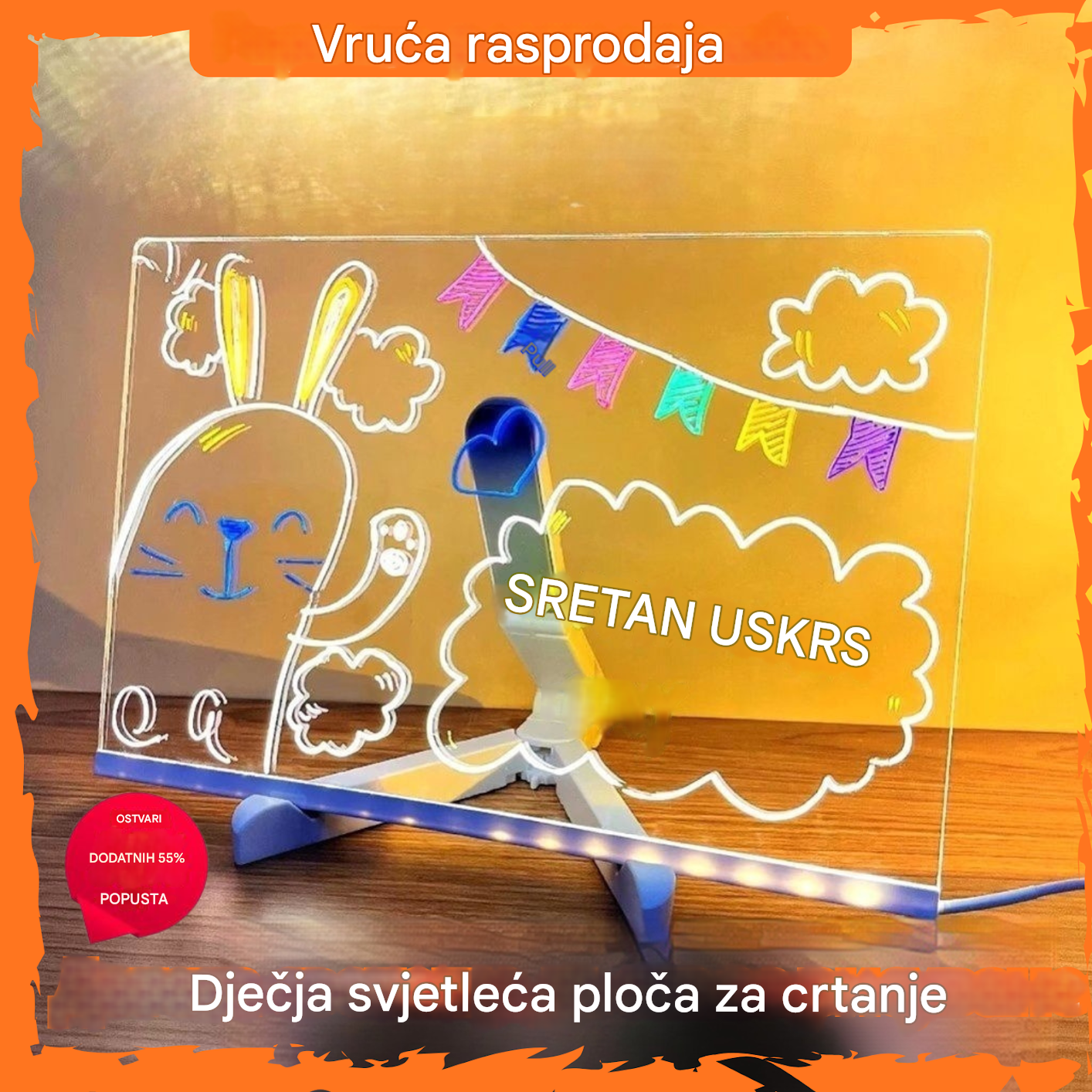 🎨💡✏️ Dječja svjetleća ploča za crtanje - rukotvorine, DIY crtanje, izbrisivo pisanje, edukativna fluorescentna ploča za crtanje.