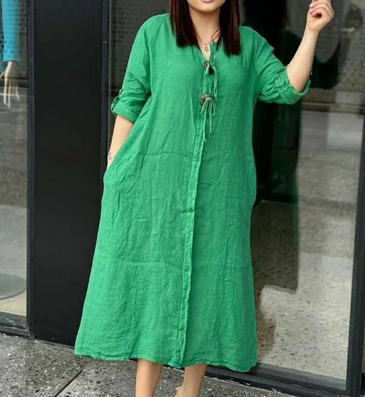 💖👗【S-5XL】2025 Lato Nowa bawełniana i lniana sukienka casualowa z dekoltem w serek