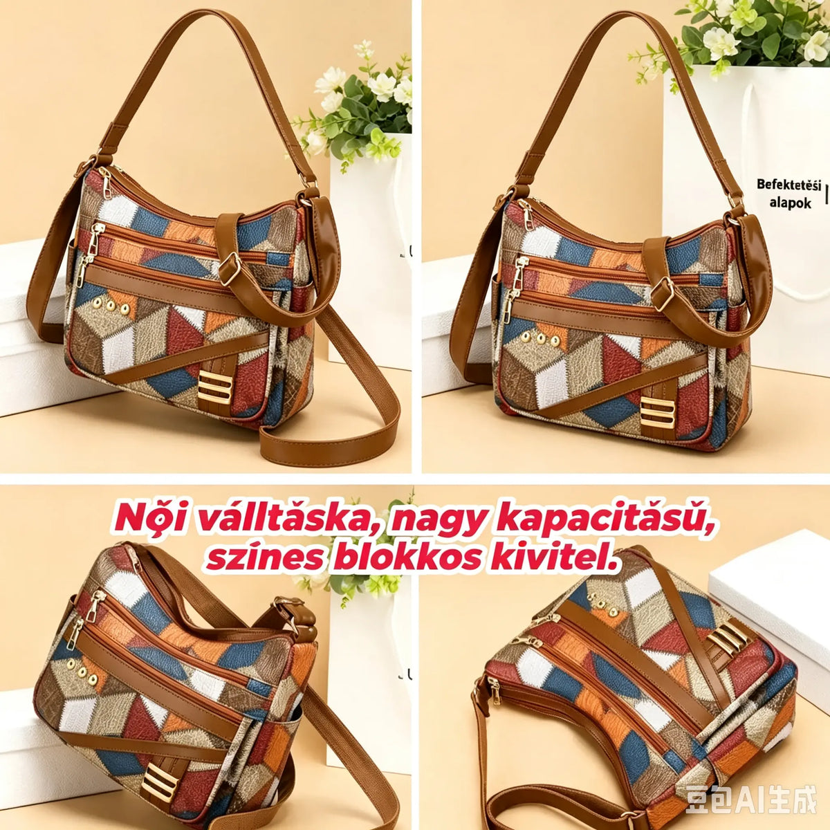 👜 Nova, moderna torba za rame u stilu „color-block”, izrađena od mekane umjetne kože.