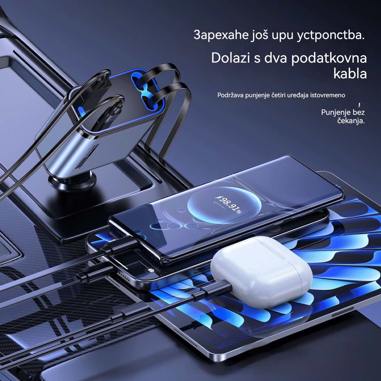 ⚡✨Ultra brzo auto punjač: dva sklopiva USB-C porta sa Starlight ambijentalnim svjetlom i inteligentnom zaštitom 🚗💫