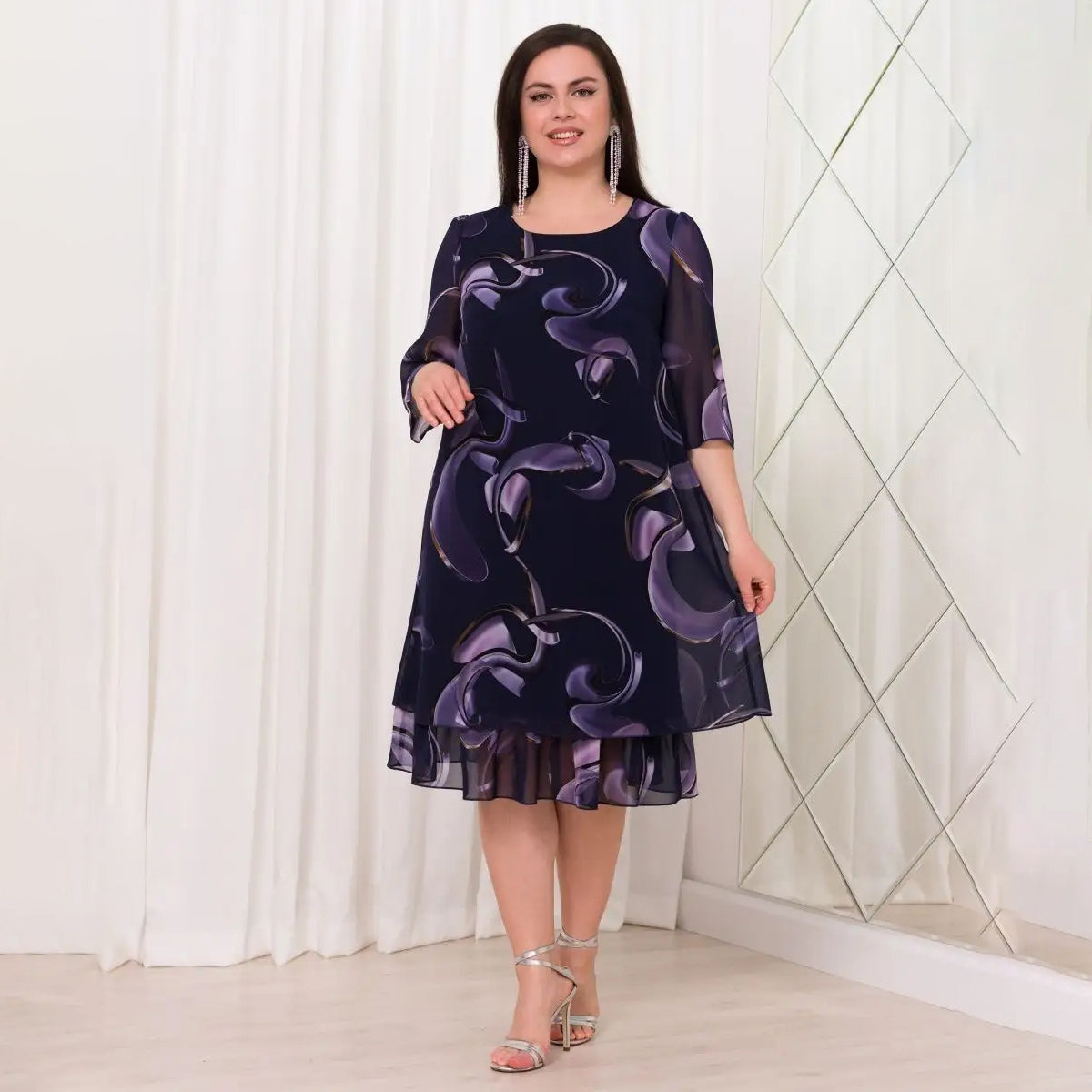 💕【S-5XL】👗Nowa elegancka sukienka z nadrukiem--3645520