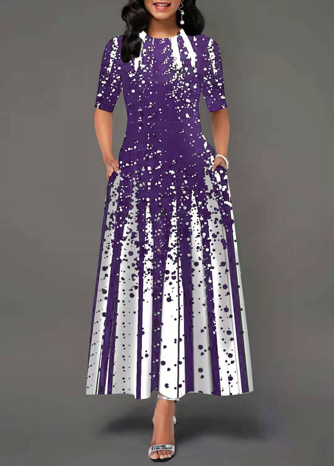 🔥S-5XL👗Elegancka sukienka z okrągłym dekoltem i długimi rękawami--3726679