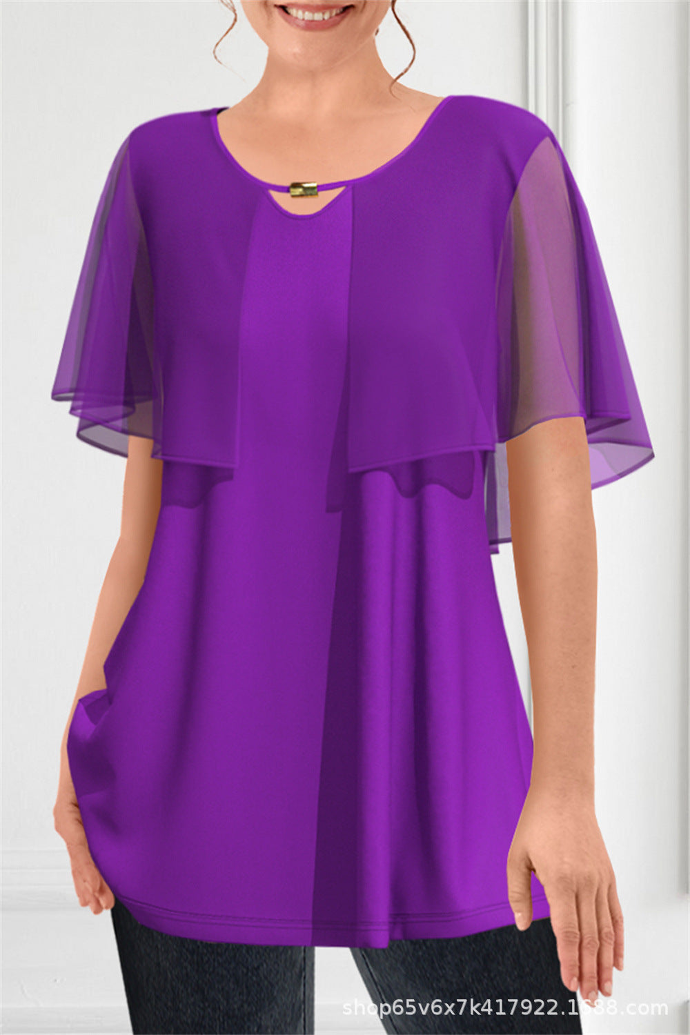 【S-3XL】💙Nowe stylowe, wiosenne topy, jednokolorowe, peleryny dla kobiet 3649842