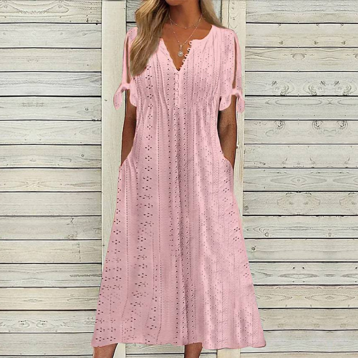 【🏆Najlepiej sprzedające się produkty】👗Prosta i delikatna sukienka w jednolitym kolorze 3614458