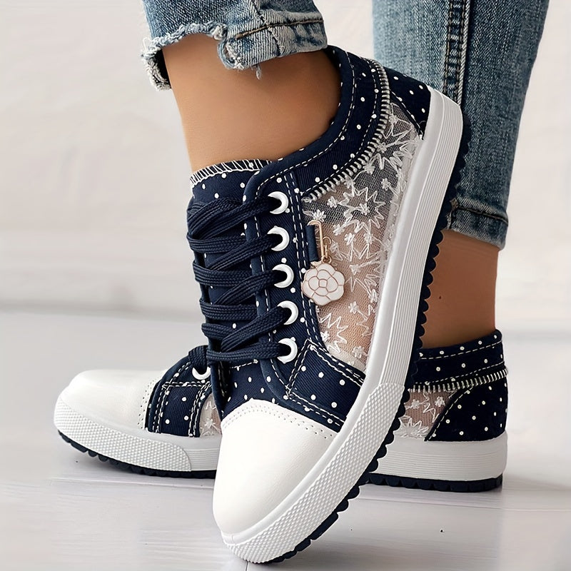 (50% zniżki)【35-42】Modne damskie buty płócienne z koronkową siateczką_3617324