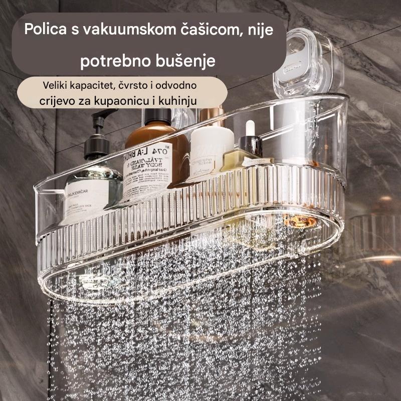 【50% OFF】🧲 Polica s vakuumskom čašicom - Nije potrebno bušenje - Veliki kapacitet, čvrsta i odvodna za kupaonicu i kuhinju ✨