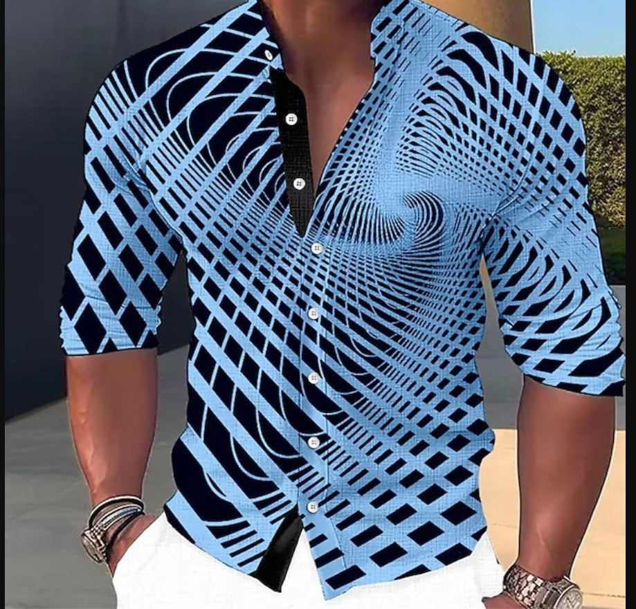 💥💥【50% zniżki】👔【S-6XL】Nowa męska koszula z nadrukiem z bawełny, geometryczny wzór, modna, przyjemna w dotyku