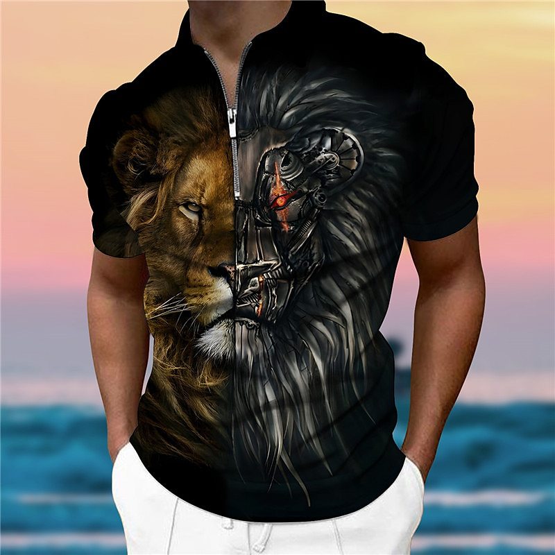 🔥【50% taniej na każdą sztukę】🔥【XXS-5XL】Męska koszulka polo z 3D nadrukiem wzoru lwa