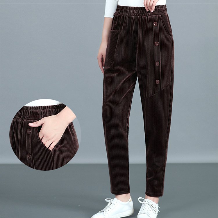 💕【XL-5XL】Aksamitne spodnie damskie zapinane na guziki 3785721
