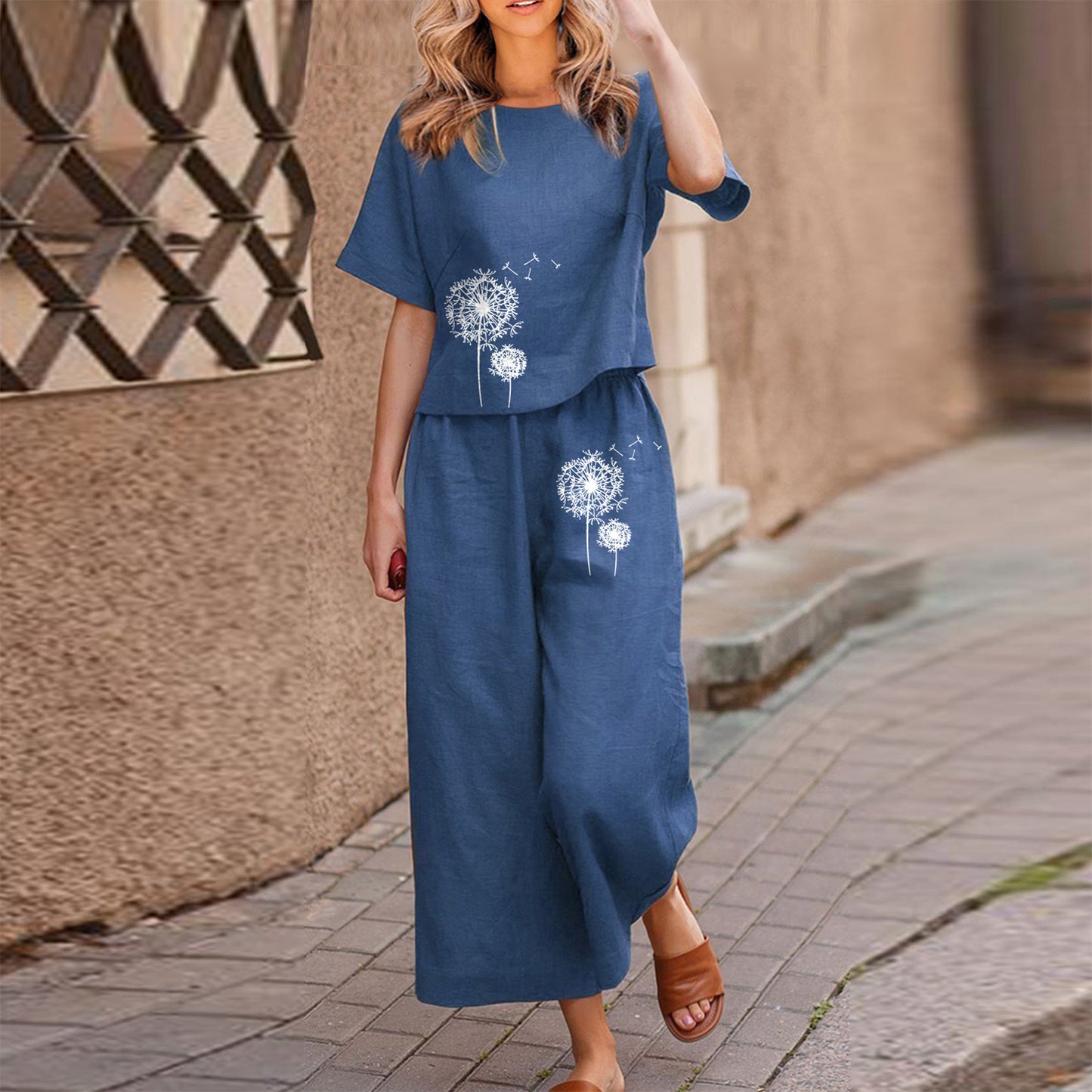 💞【Krótkie rękawy + spodnie】 2024 modny dwuczęściowy zestaw z nadrukiem w stylu casual 3686302