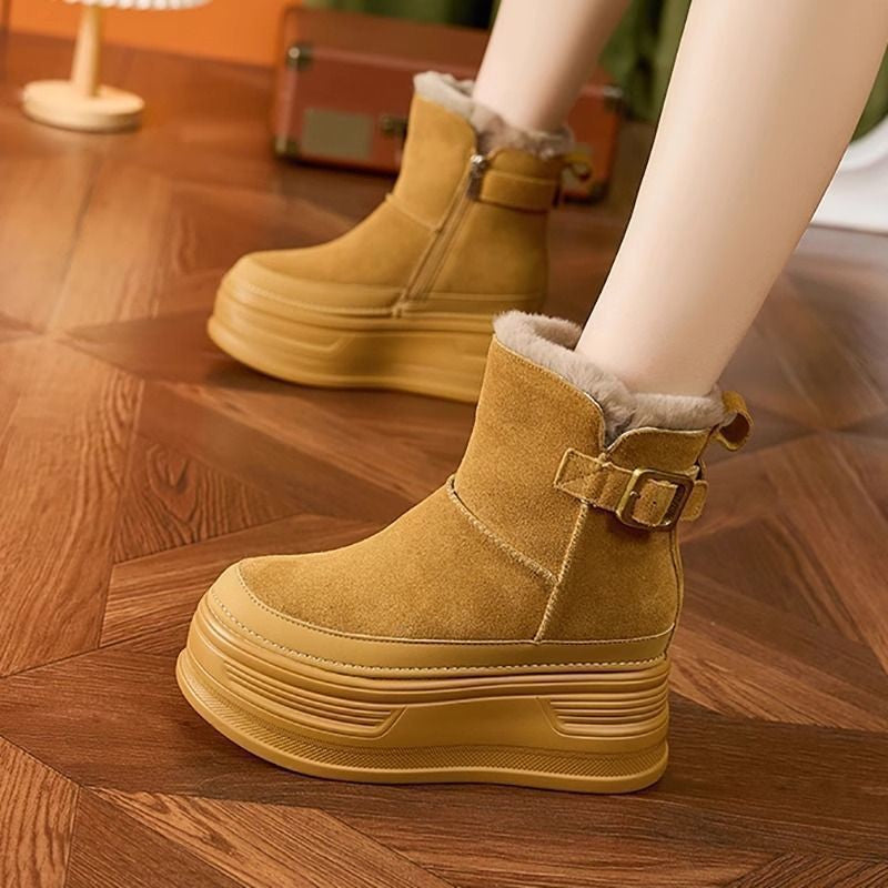 ⛄️👢【35-40】Nowy styl, miękka skórzana gruba podeszwa plus aksamitne botki damskie, modne i ciepłe-3867393
