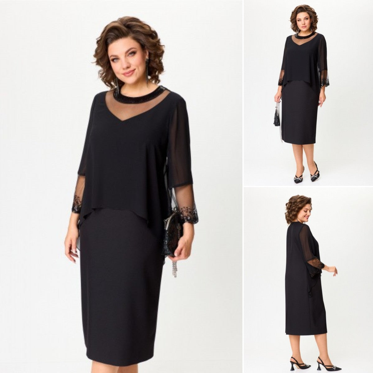 ✨🔥【S-5XL】2024 zimowa nowa moda elegancka retro czarna koronkowa sukienka 3839142