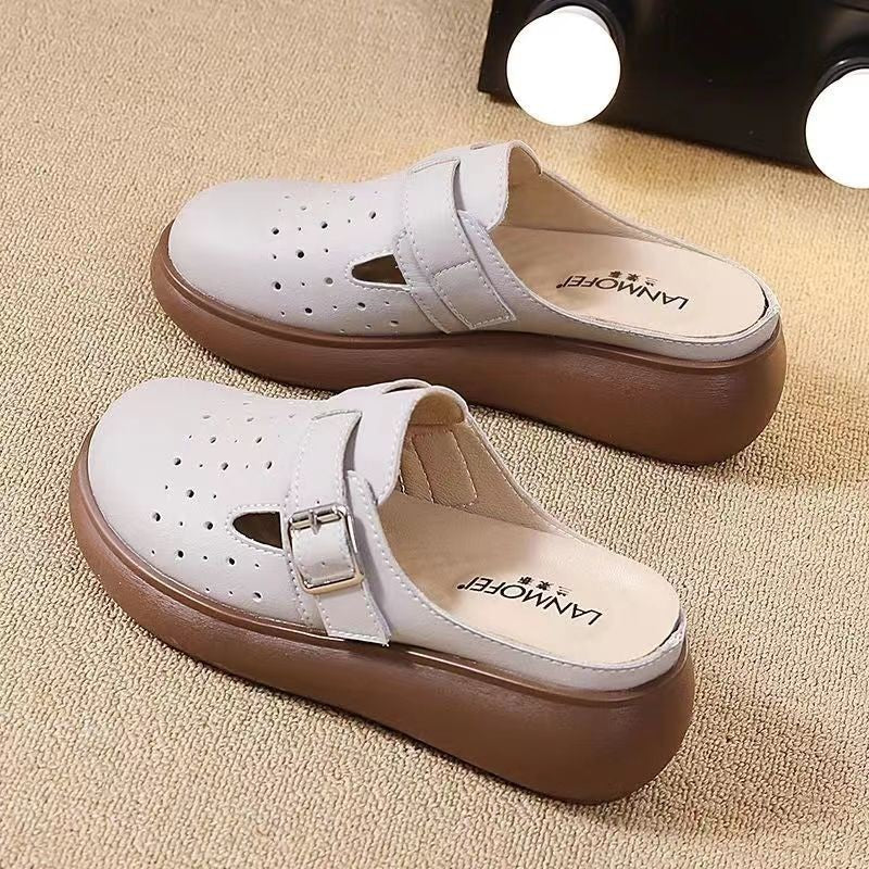 👡【35-40】Nowy letni styl: ręcznie szyte sandały damskie z grubej podeszwy z prawdziwej skóry - antypoślizgowe i oddychające