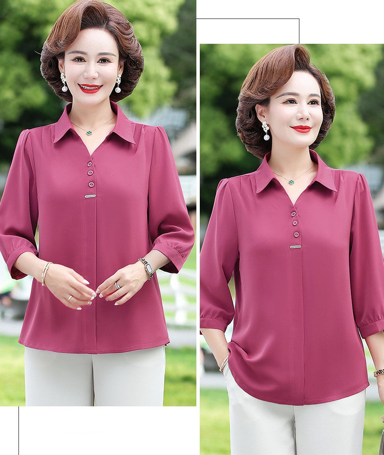 🔥2024 nowa koszula szyfonowa z klapami w jednolitym kolorze-3752609