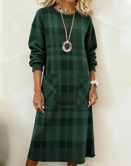 【S-3XL】Sukienka damska w kratę z długim rękawem na jesień i zimę