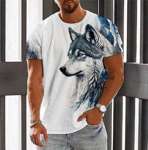 (Za pobraniem) 【S-6XL】 Modny letni męski T-shirt z nadrukiem Wolf King_3616504