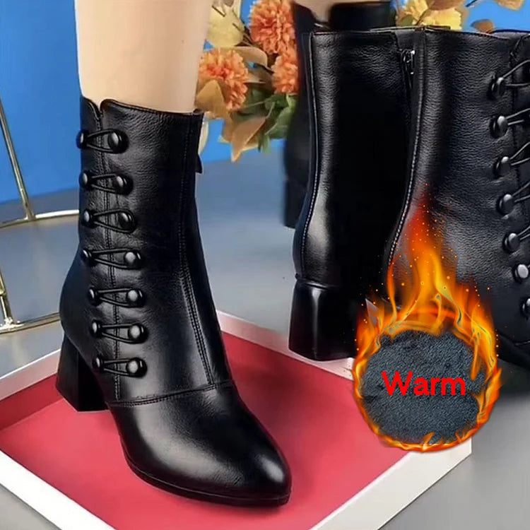 【35-42】Oferta limitowana 🔥 Damskie ocieplane skórzane botki z bocznymi guzikami