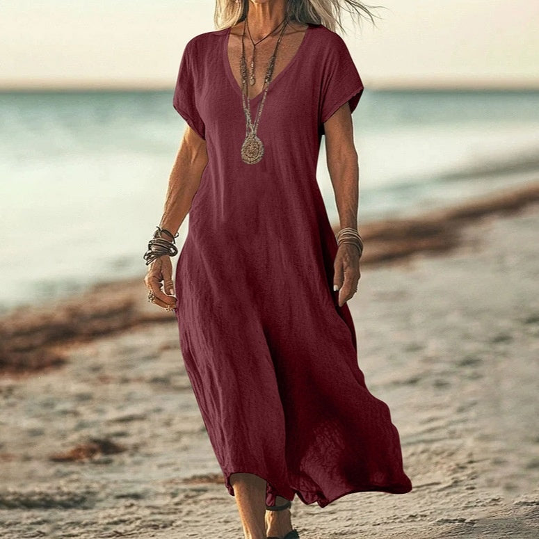 👗🎁💖【S-5XL】Ženska haljina od pamuka i lana s puf rukavima i gumbima