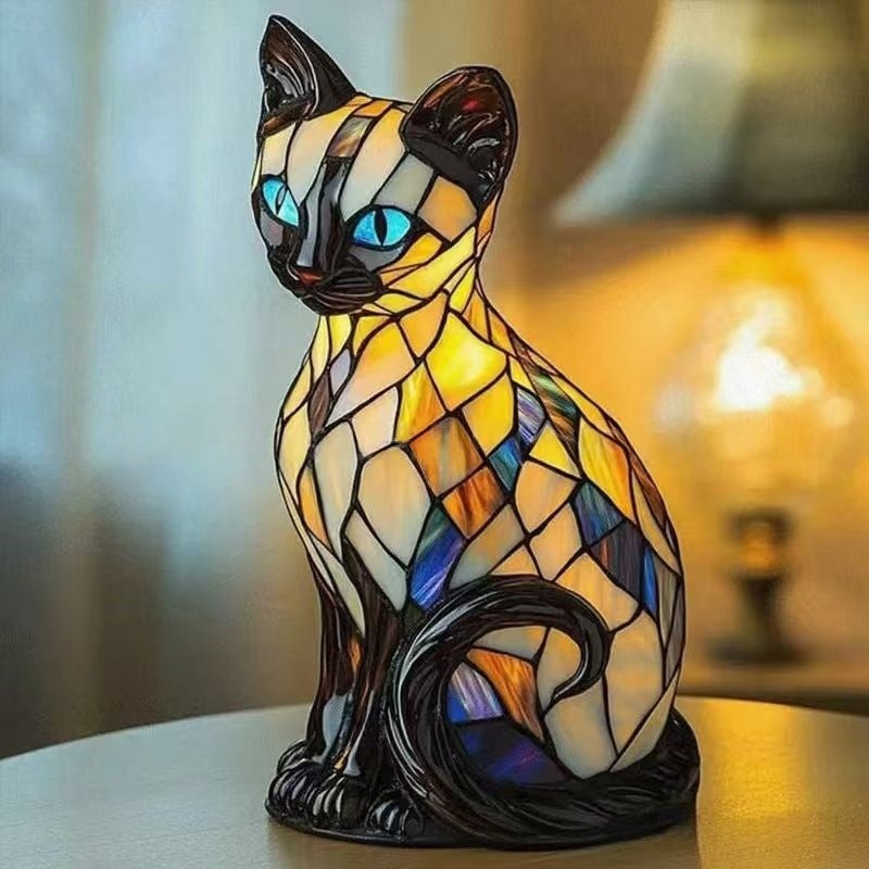 🐱Namizna svetilka v obliki mačke, retro nočna svetilka iz pisane smole, z mačjo tematiko