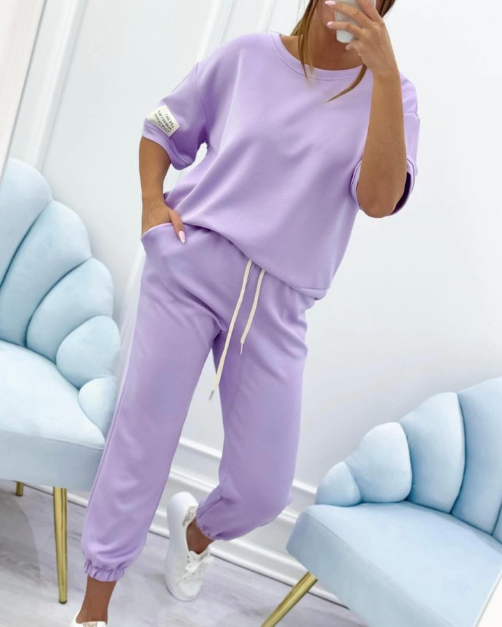 ⏳ Oferta ograniczona czasowo: Kup 1, drugi gratis! ⏰ Damski jednokolorowy, casualowy komplet: top + spodnie (S-5XL)