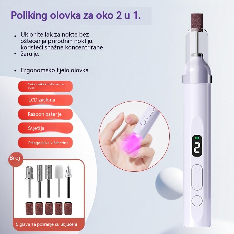 💅Električna turpija za nokte 2 u 1 s LED lampom (lampa za sušenje + 5 nastavaka za poliranje)