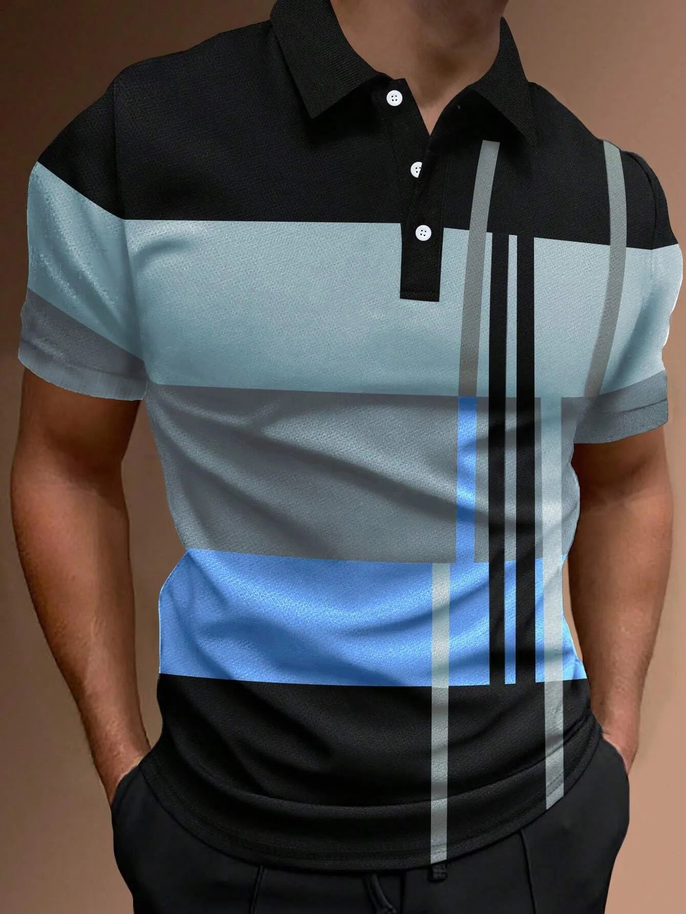 🔥【50% ZNIŻKI】👔【S-6XL】Męska koszulka POLO z nadrukiem 3D w paski i kolorowymi nadrukami--3705429