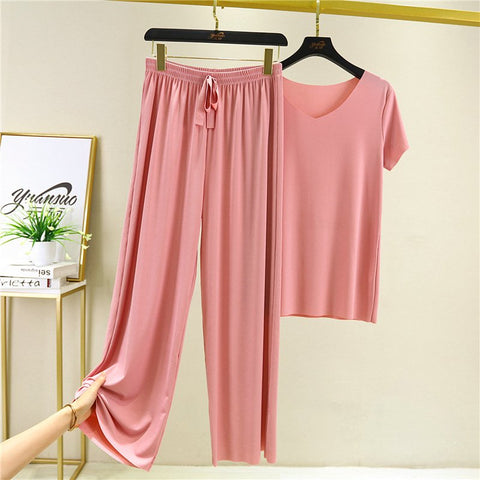 🔥Proizvodi od meke svile❤️Kratki rukavi + široke pantalone❤️Top + pantalone [dvodijelni set]
