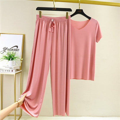 🔥Proizvodi od meke svile❤️Kratki rukavi + široke pantalone❤️Top + pantalone [dvodijelni set]