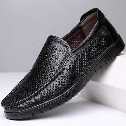 Każda para z 50% zniżką! 【38-45】Męskie buty casualowe, skóra naturalna, miękka podeszwa, z perforowanymi detalami