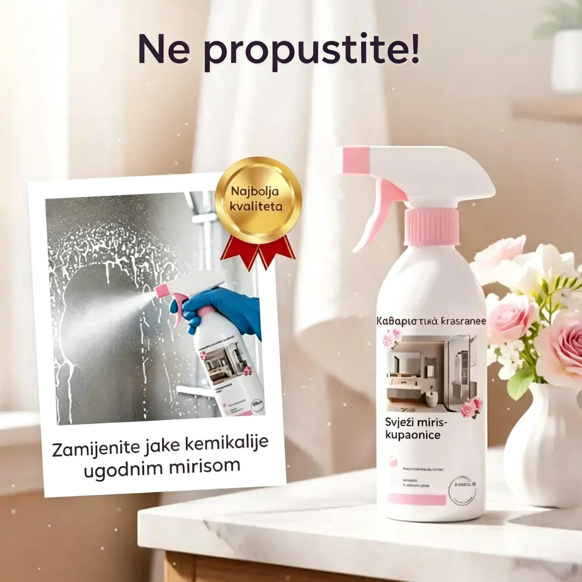 🚿✨ 50% POPUST! Višenamjenski sprej za čišćenje kupaonice – Brzo otapa kamenac i ostatke sapuna. 🧼💨