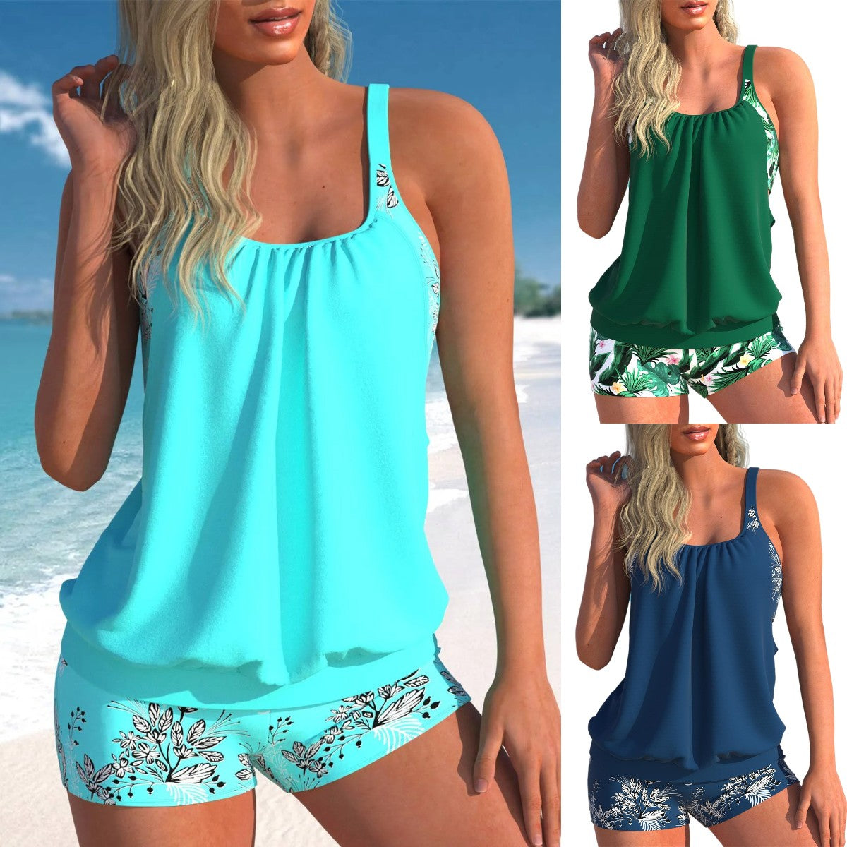 【S-5XL】Damskie dwuczęściowe bokserki z nadrukiem--3662259