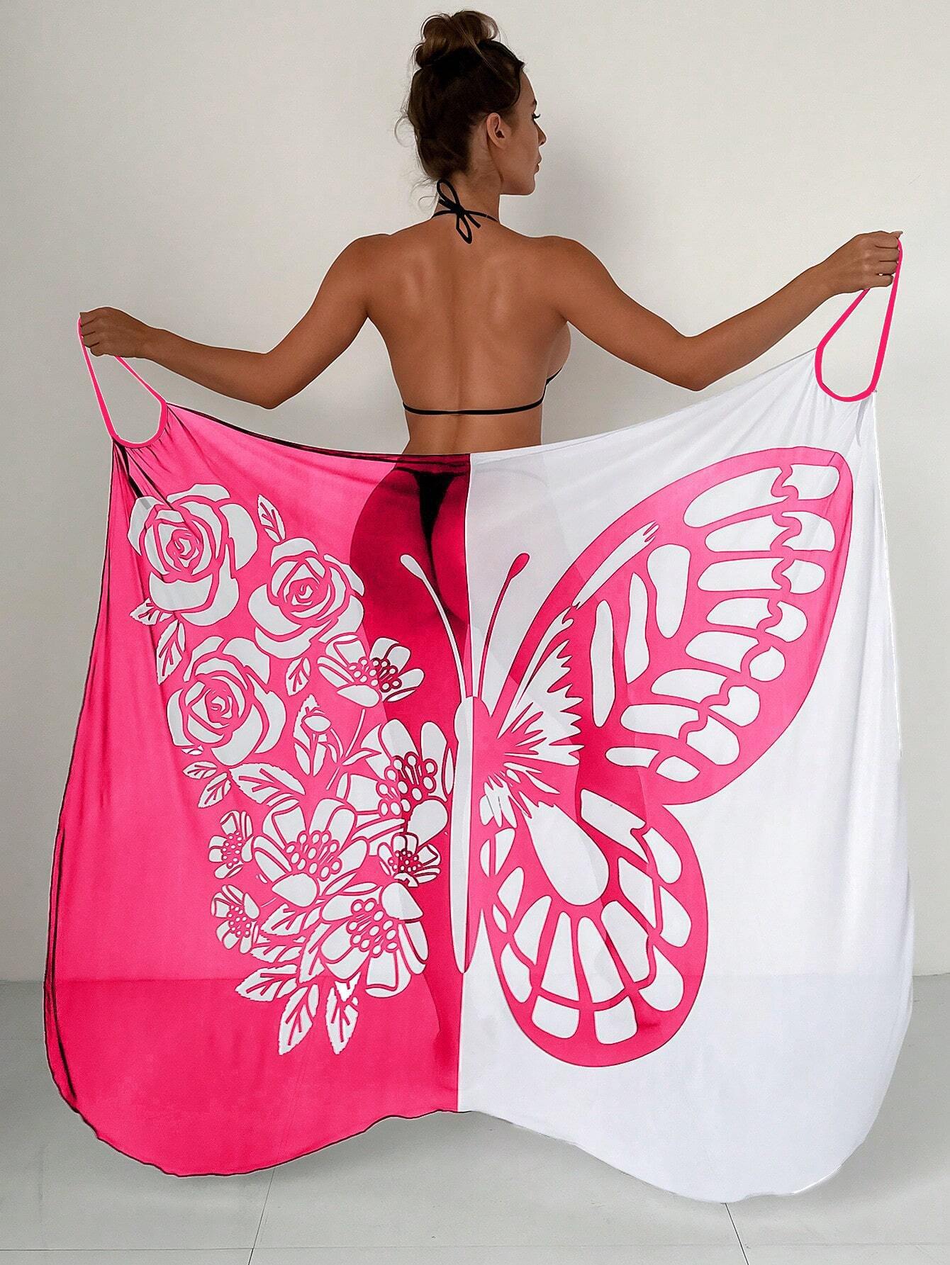 ✨【Promocja nowego produktu】🦋2025 Nowy damski szyfonowy narzutka przeciwsłoneczna z nadrukiem motyli na plażę
