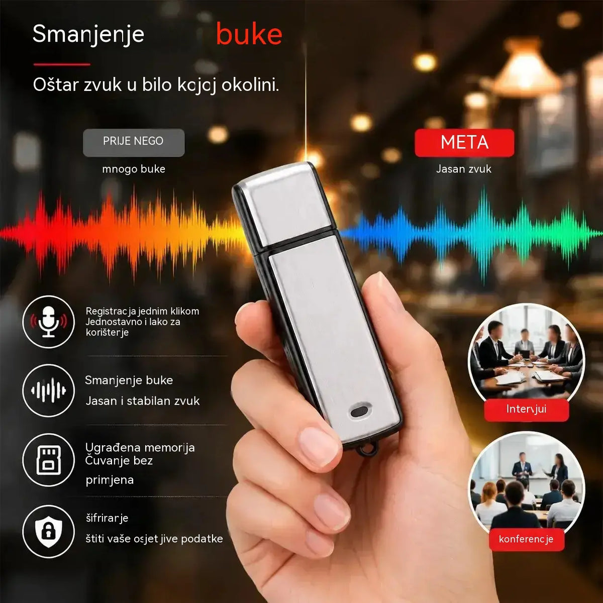 Prijenosni USB snimač visoke razlučivosti sa smanjenjem šuma