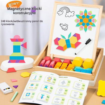 🔥【160 elementów】🧩Magnetyczna układanka tangram z geometrycznymi kształtami